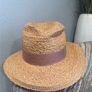 Zara Tan Straw Fedora with Dusty Mauve Band - M